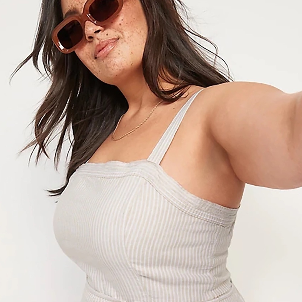Coastal Picnic Striped Linen-Blend Romper • Neutral Summer Vibe Medium - Picture 2 of 7